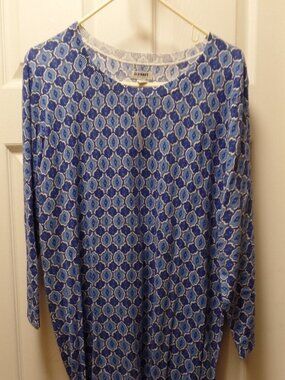 NWT Old Navy XL 18 16 Grecian Tile Blue White Novelty 3/4 Sleeve COTTON Sweater